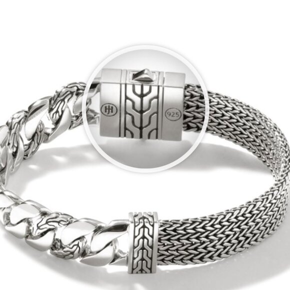 John Hardy Icon Link 12 mm Flat Chain Bracelet Push Clasp Sterling Silver NWT - Picture 6 of 12